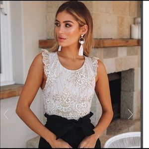 Hello molly sparkly glitter lace up back ruffle shoulder bodysuit